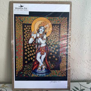 Krishna God Playing Flute Original Rare Art Print Amma